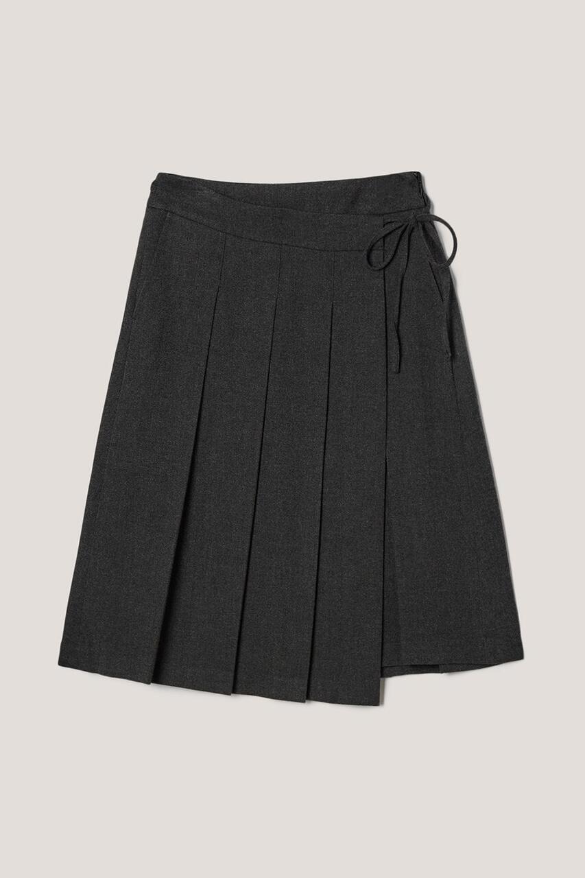 RIBBONED PLEATS WRAP SKIRT